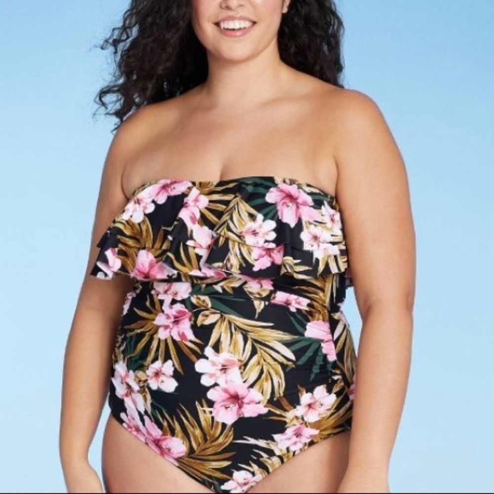 Kona Sol/ NWT/ Women's Double Flounce Front High Coverage 1 Piece Swimsuit / 16W